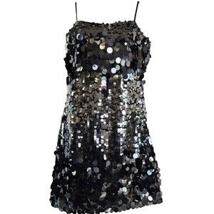 Crystal Sky Dress Womens Small Sequin Mini Silver Glam Fairy Party Event New
